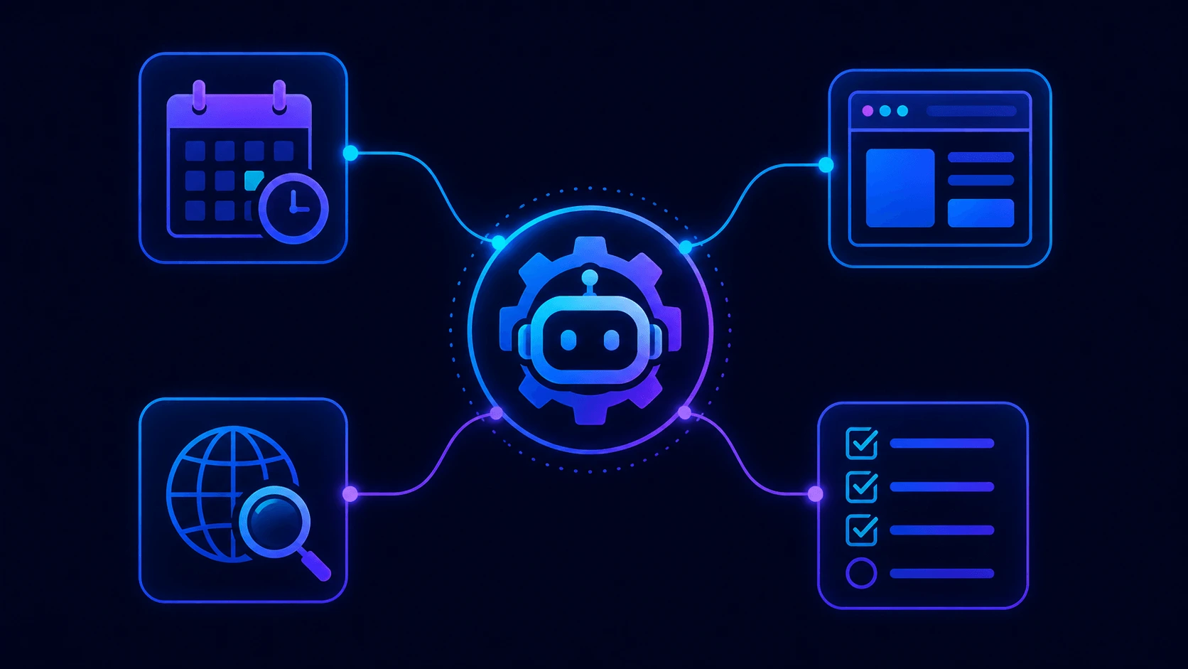 diagram illustrating AI agent automation use cases including workflow scheduling and browser automation